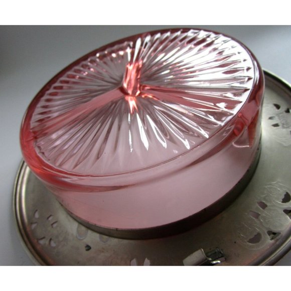 VTG Pink Depression GLASS Divided DISH W/HANDLE Candy/NUT FARBERWARE Silver Rim - Picture 16 of 16